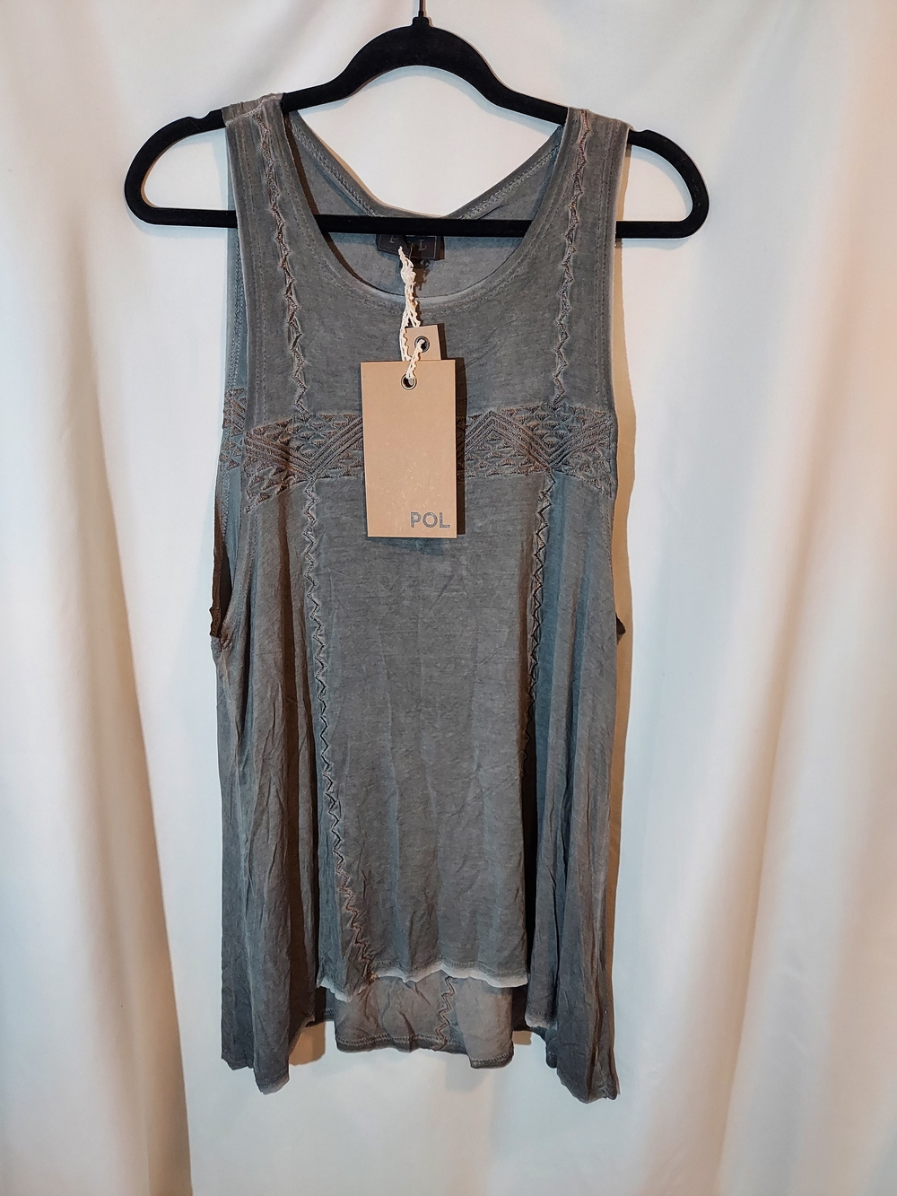 POL NWT Charcoal Grey Boho Crochet Lace Tunic Tank Top - S
